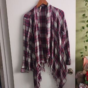 Girl Krazy Red and Blue Plaid Cardigan COTTON PLAID OPEN FRONT